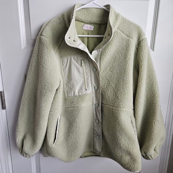 Free People Jackets & Blazers - Pink Lily Free People Inspired Slopes Cozy Fleece Outdoor Jacket In Light Green